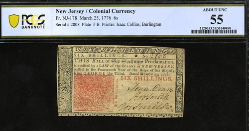 1776 new jersey - colonial, note